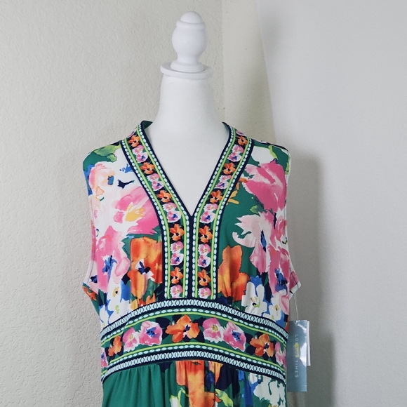 London Times Dress Sz 16 Sleeveless V-Neck Floral Maxi Preppy, Vacationwear - Picture 3 of 16